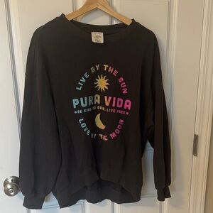 PURA VIDA Grayish Black Graphic Crew Neck Sweatshirt